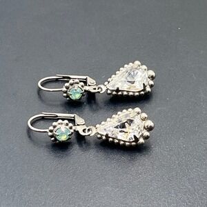 Sorrelli Teardrop Swarovski Crystal Aqua Dangle Silver Tone Antiqued Earrings